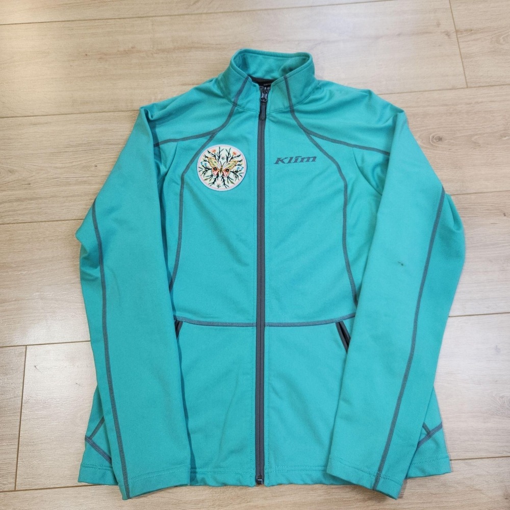 Klim Jacket Womens Medium Green Softshell Full Zip Butterfly Patch Moto Outdoor